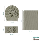 Baby Knotted Waffle Turban with Hairband and Blanket Set of 3 SR089 | NB | Olive Gray